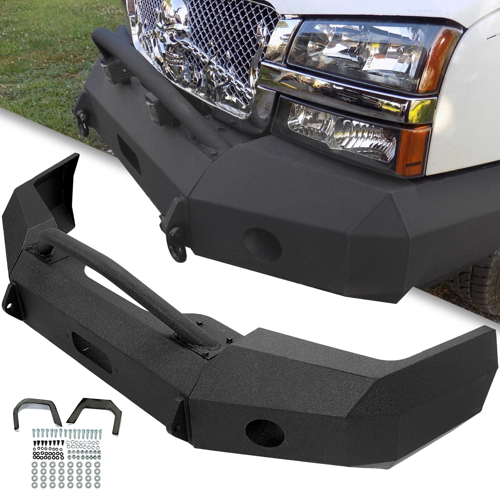 Front Bumper for Chevrolet Silverado 1500 (2003–2006) 3-Piece Black Steel
