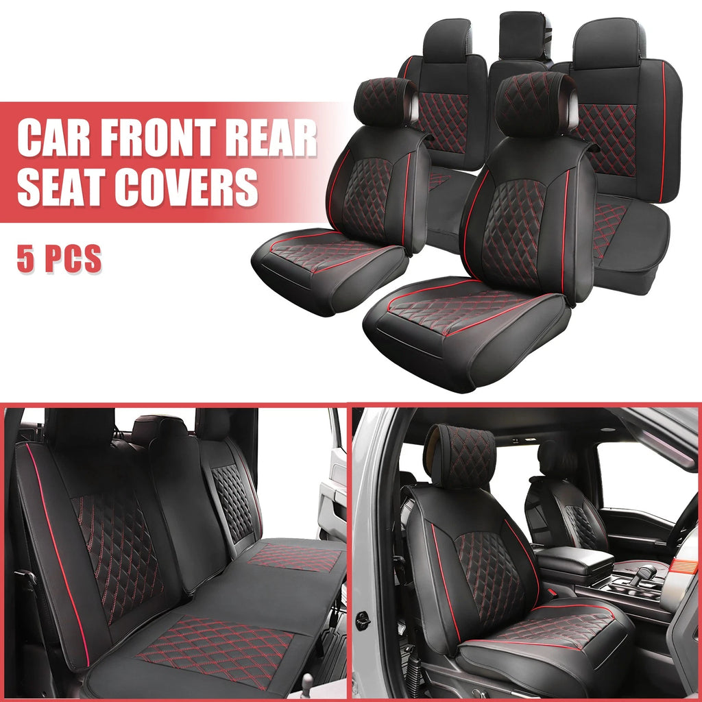 Set of 5 Front Rear Seat Covers for Toyota Tacoma (2005–2024) Black Red