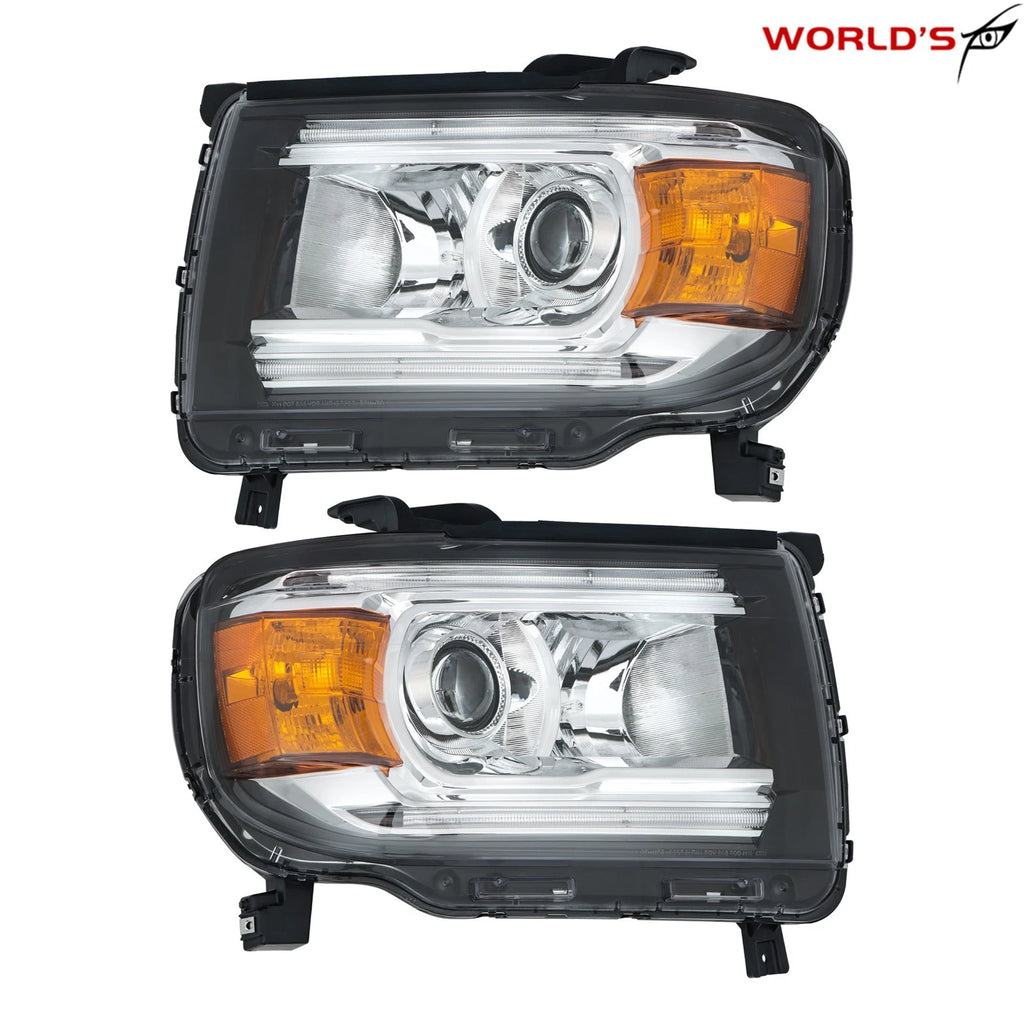Set of 2 Front Headlights for GMC Canyon (2015–2022) Halogen with LED DRL Chrome