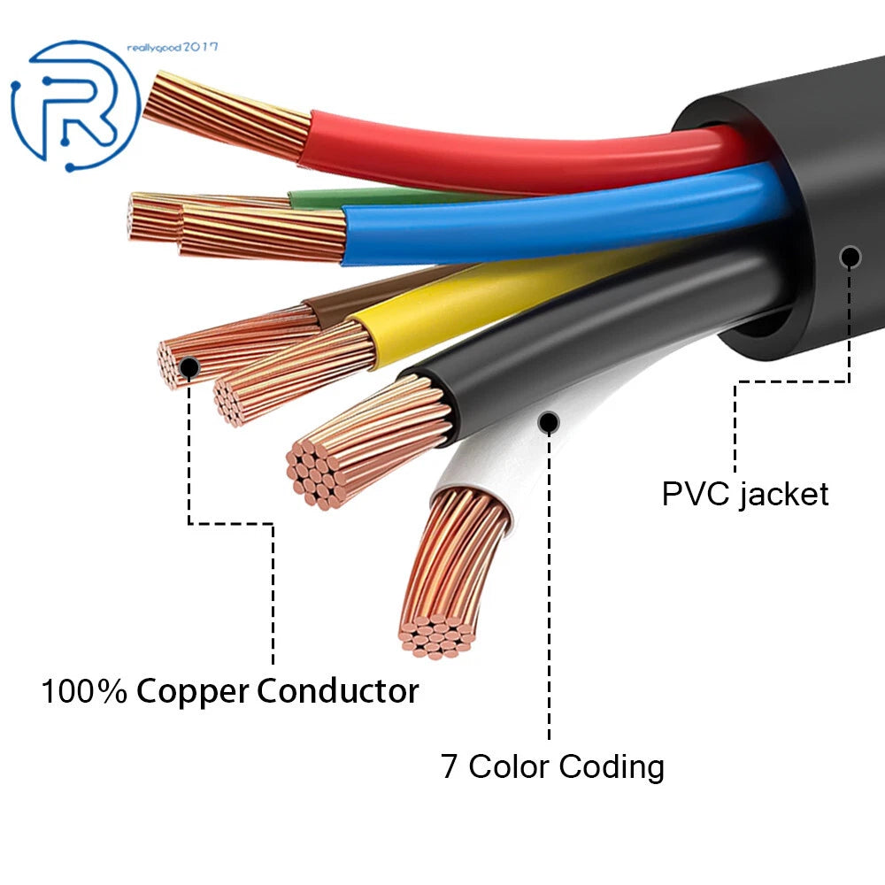 7-Way 7 Pin Trailer Extension Cord for RV Trailer (4-12FT)