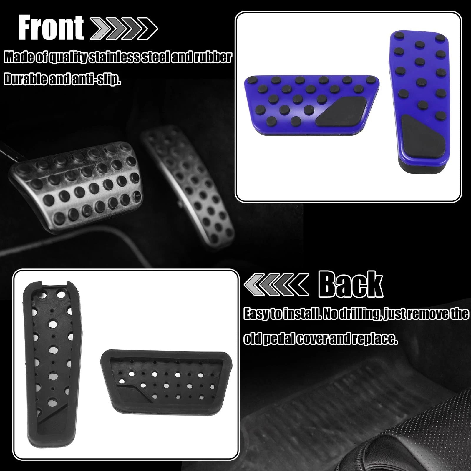 Set of 2 Blue Brake Gas Accelerator Pedal Covers for Dodge Charger (2009–2019)