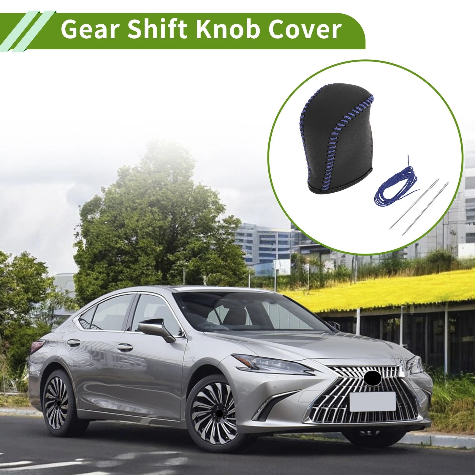 Gear Shift Knob Cover for Lexus NX300 (2014–2021) Black Blue Faux Leather