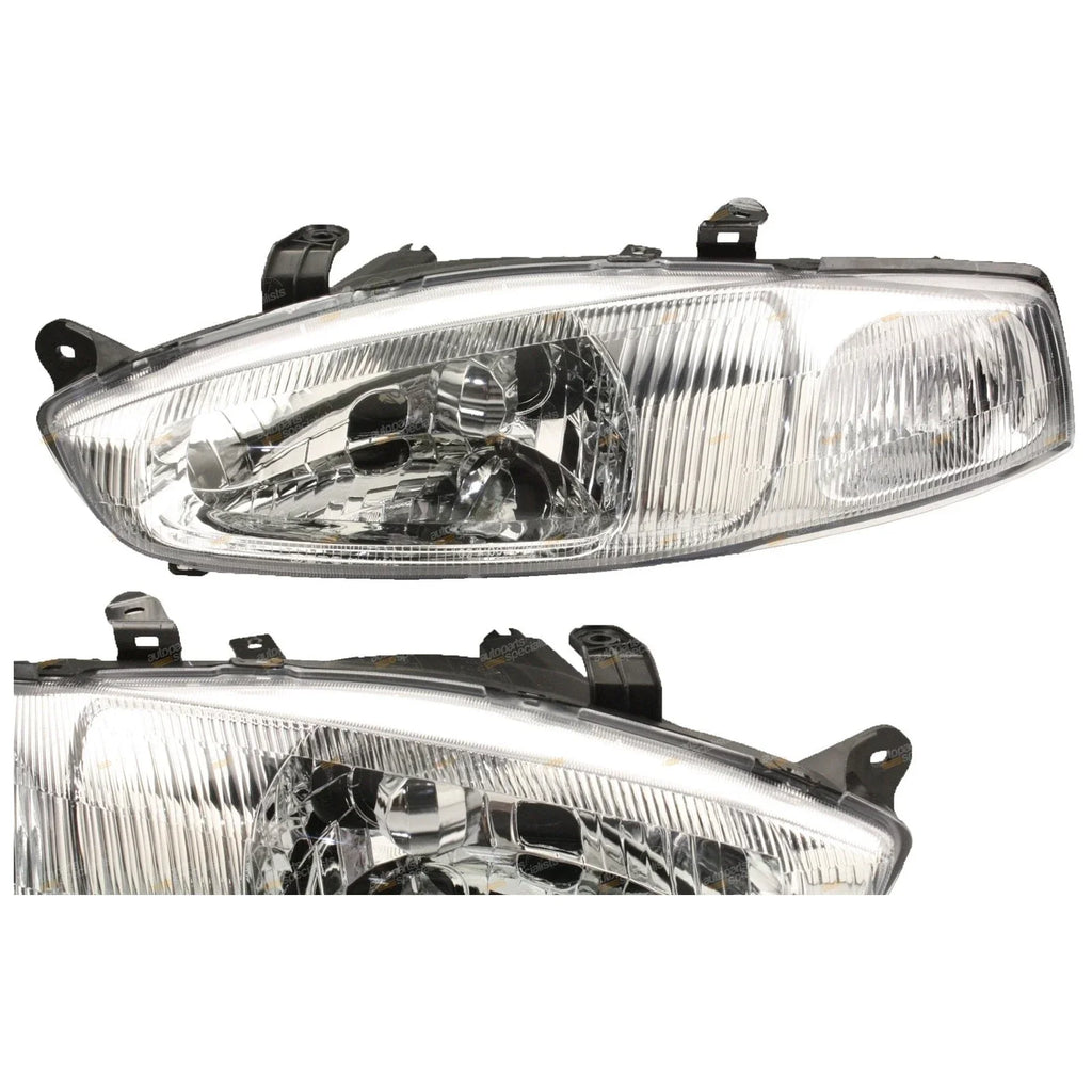 LH+RH Headlights (2) for Mitsubishi CE Lancer Mirage Coupe Hatch (1998-2004)