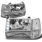 LED DRL Bumper Headlights for Ford F150/F250/F350 (1992–1996) Chrome Clear