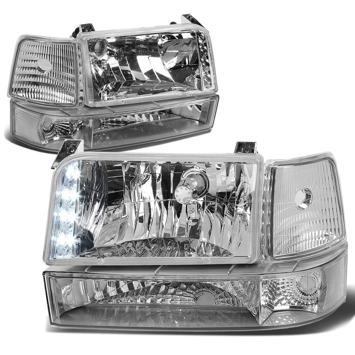 LED DRL Bumper Headlights for Ford F150/F250/F350 (1992–1996) Chrome Clear