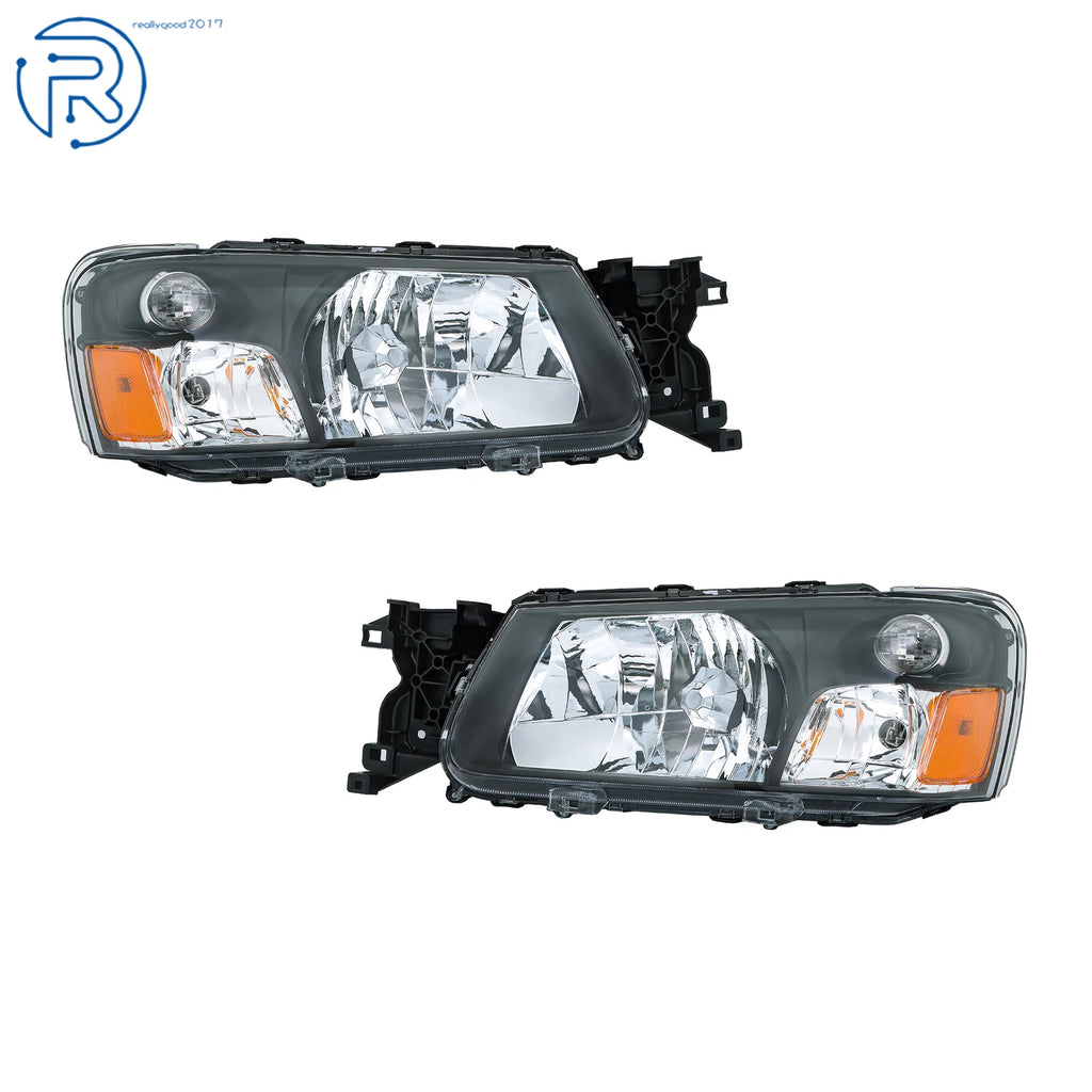 Set of 2 Black Halogen Headlights for Subaru Forester (2003-2004)