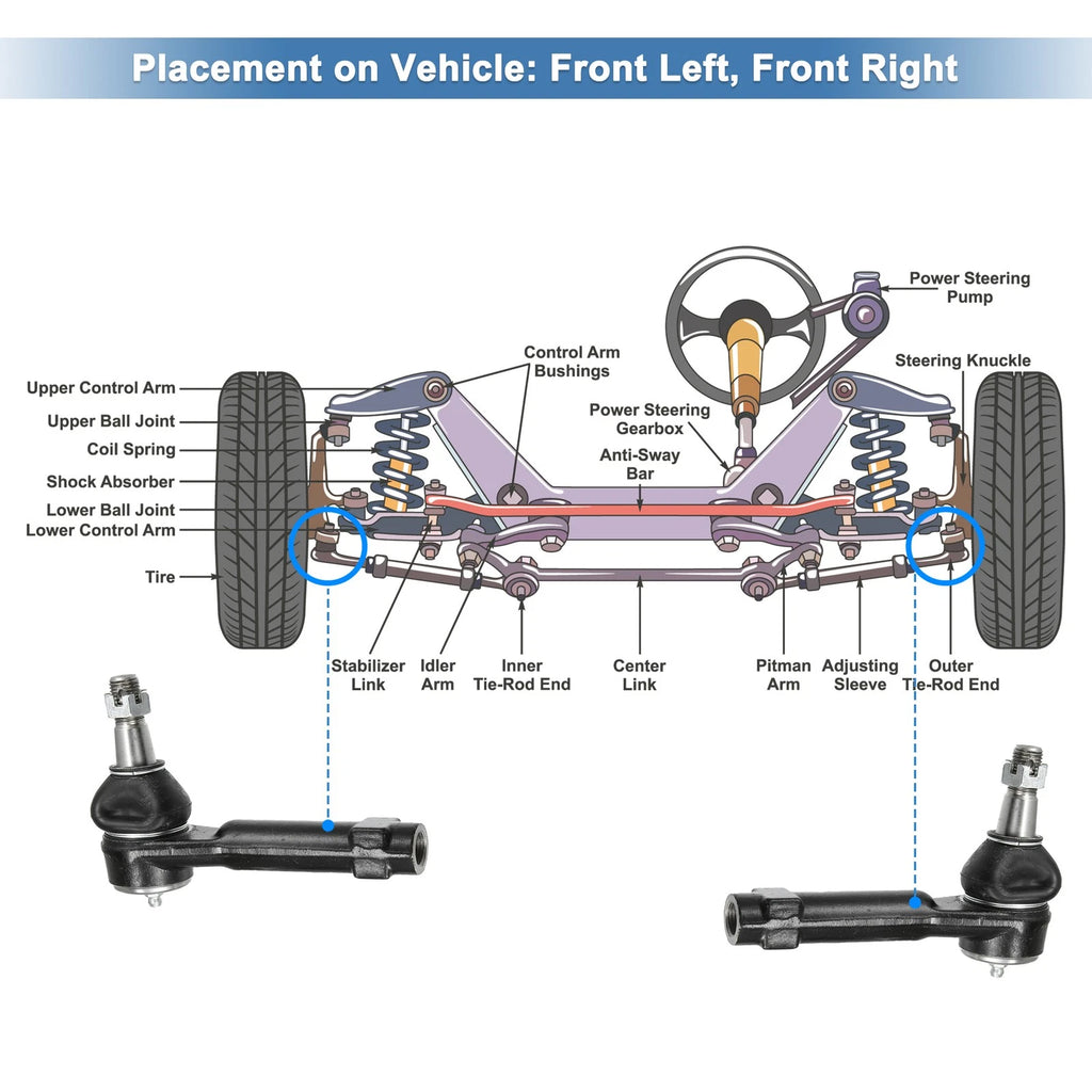 2pcs Front Outer Tie Rod End Links ES3461 for Ford Explorer (1998–2003)
