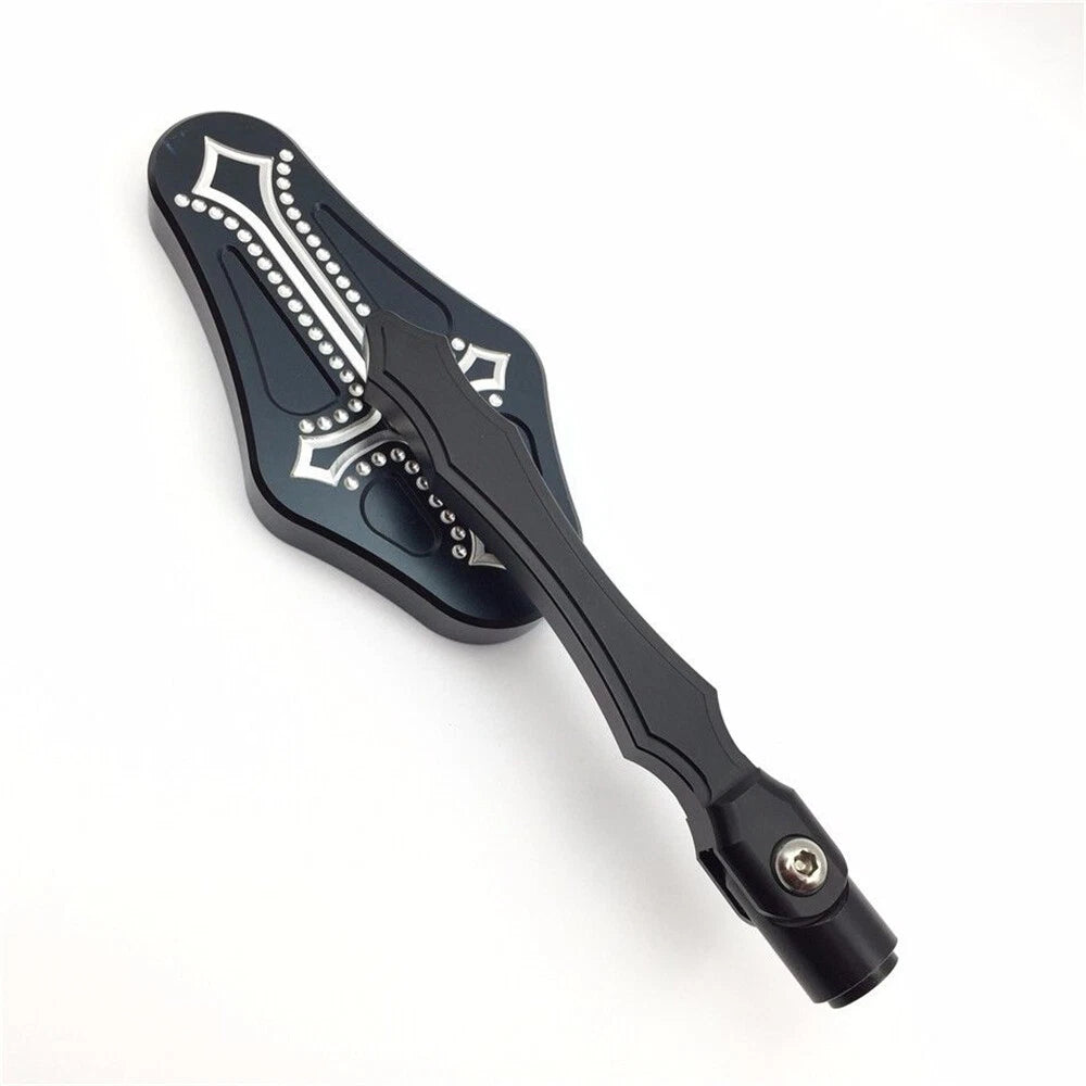 CNC Black Cross Style Side Mirrors for Universal Fit (8mm 10mm Screw)