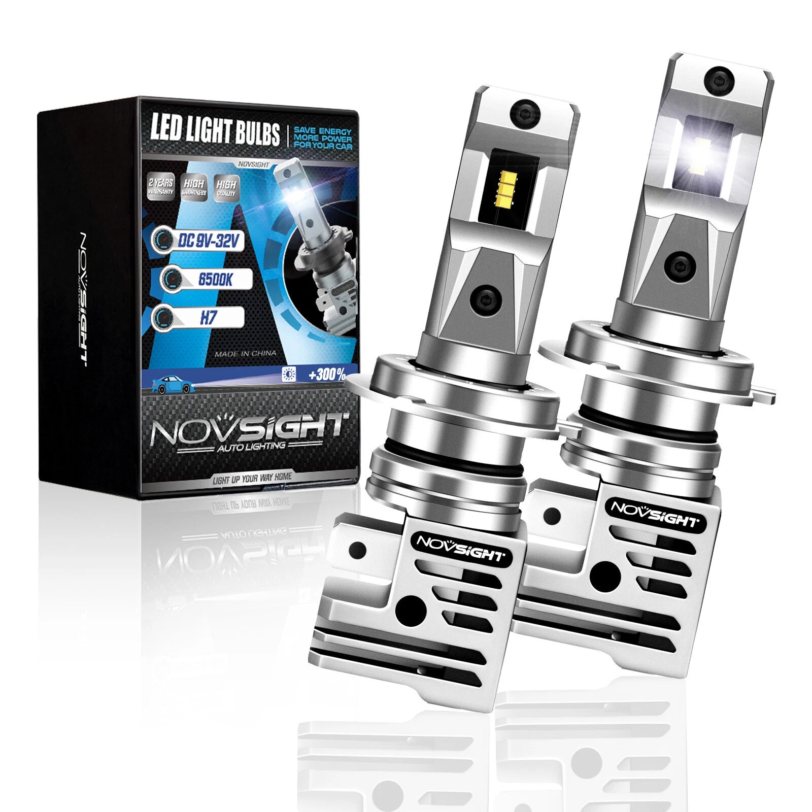 H7 LED Headlight Bulbs 6500K White 300% Bright for NOVSIGHT (1:1 Mini Size)