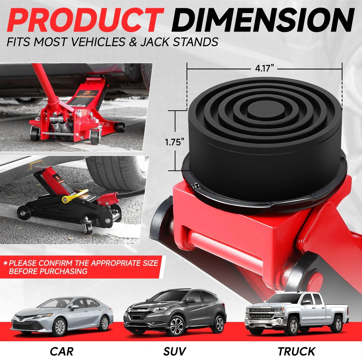 Set of 2 Rubber Pad Adapters for Floor Jack Protection (Universal)