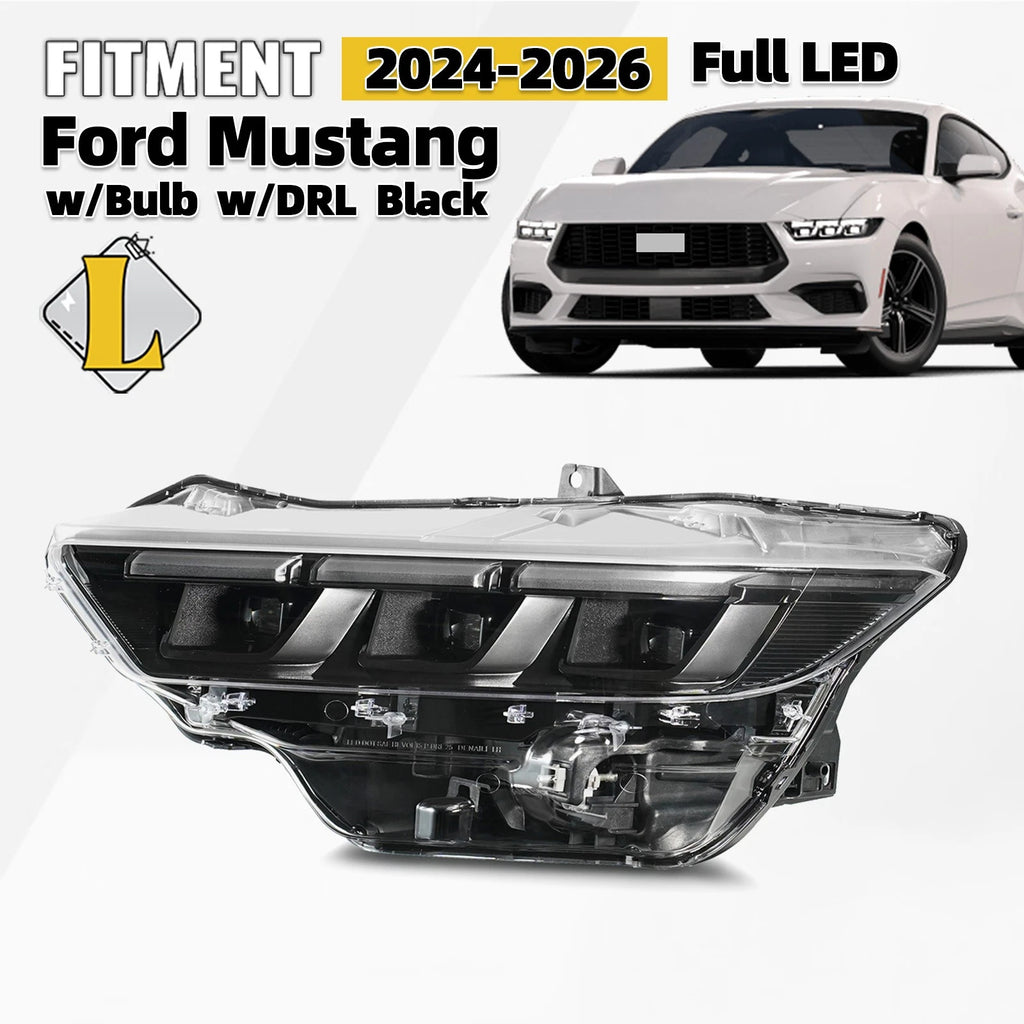 Full LED Headlight Driver Left Side w/Bulb & DRL for Ford Mustang (2024–2026)