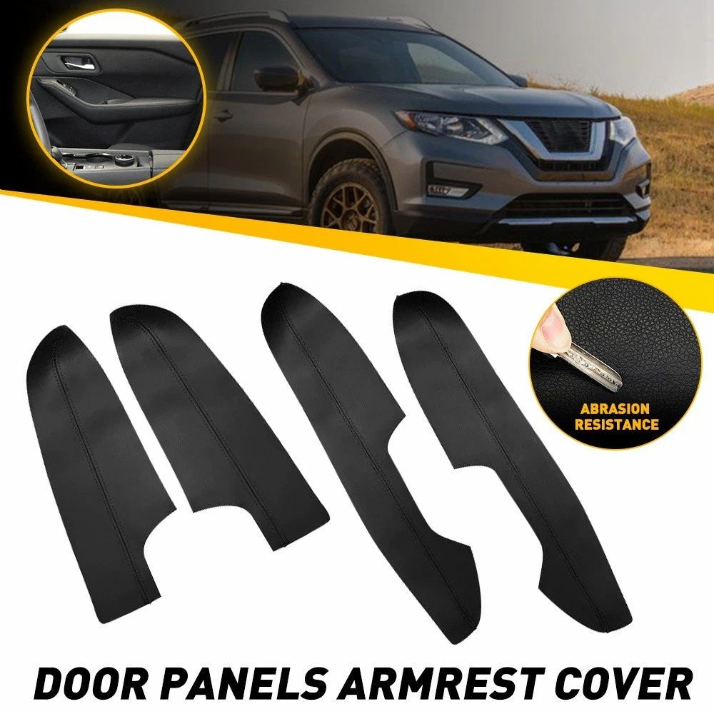 2X Front Black Leather Door Panel Cover Armrest Skin for Nissan Rogue (2014–2020)