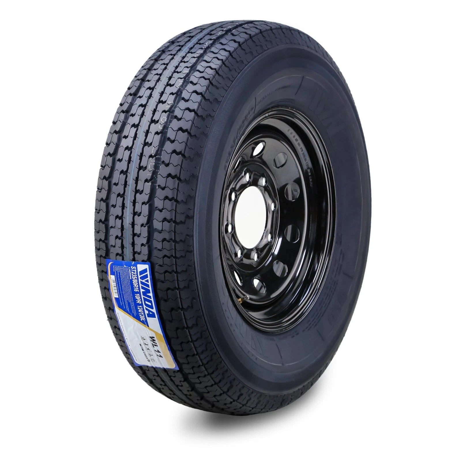 WINDA Trailer Tire ST235/80R16 10-Ply E 124M 8 Lug 6.5" Black Mod Rim