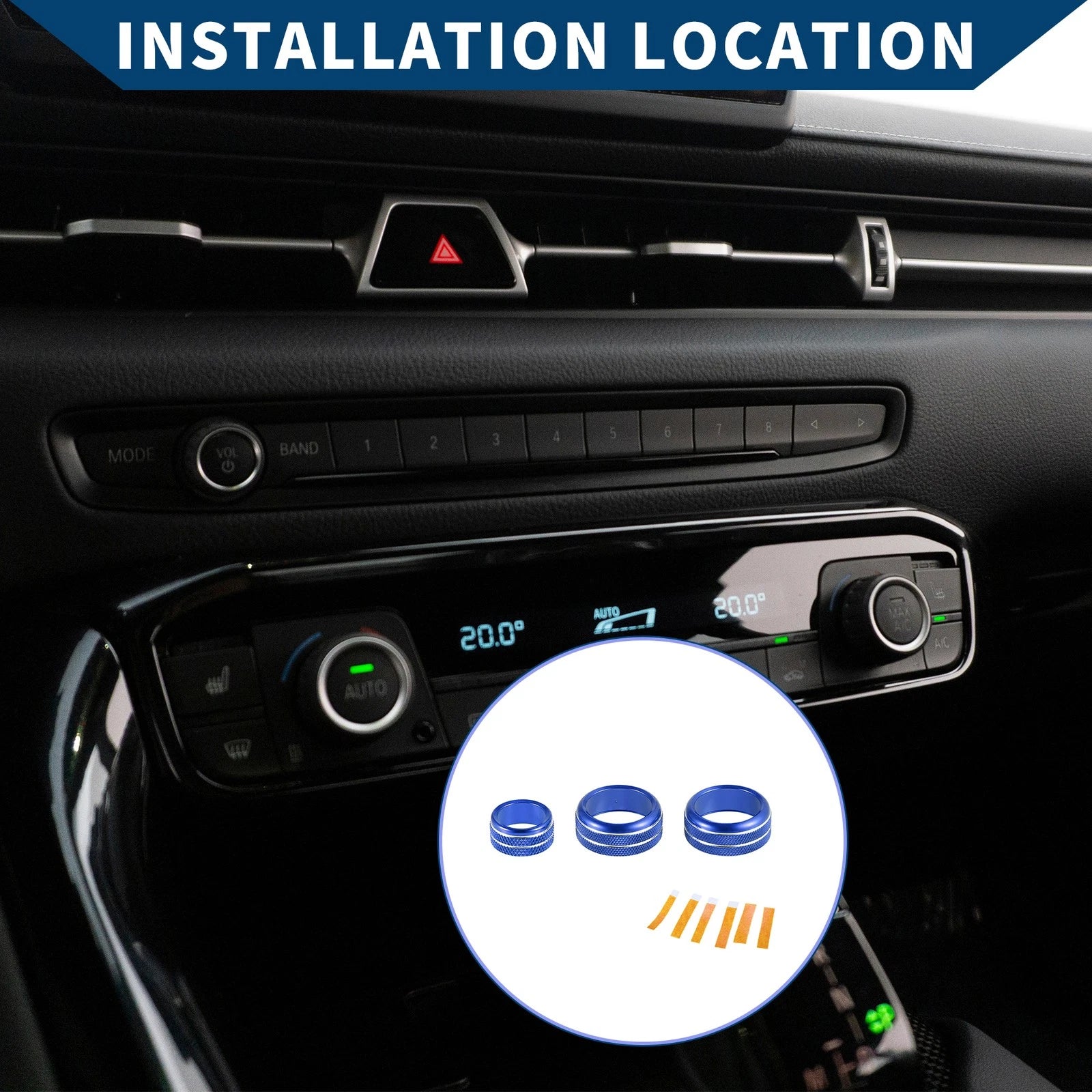 3X AC Radio Volume Switch Knob Cover Ring for Toyota Supra (2018–2022) Blue