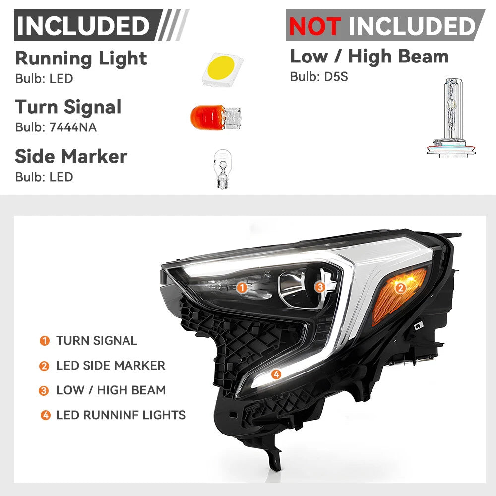 HID/Xenon Headlight Pair for GMC Terrain (2018–2021) w/LED DRL