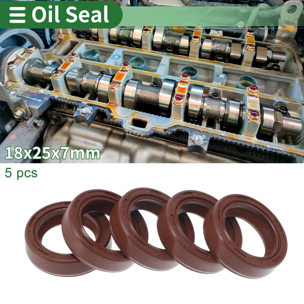 Set of 5 Oil Seal Rotary Shaft Seal FKM Rubber 18x25x7mm