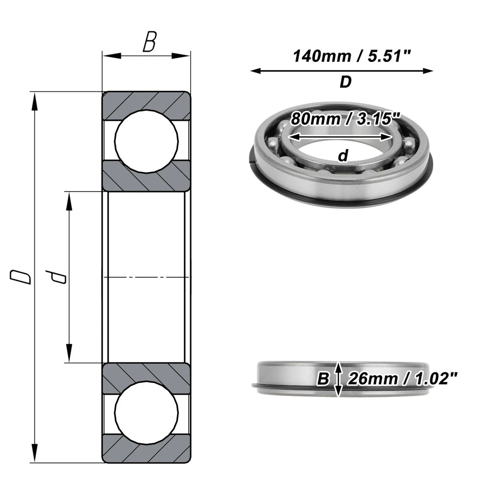 Deep Groove Ball Bearing 6216NR for Scooter Skateboard Wheel (80x140x26mm)