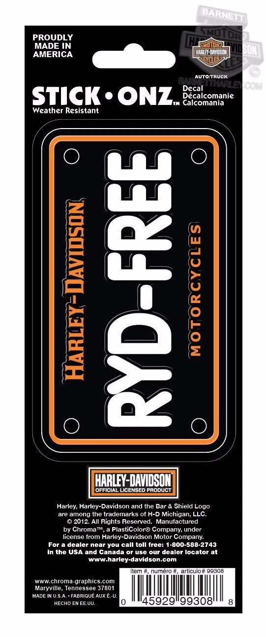 Harley Davidson Motorcycle License Plate Tag Decal Sticker