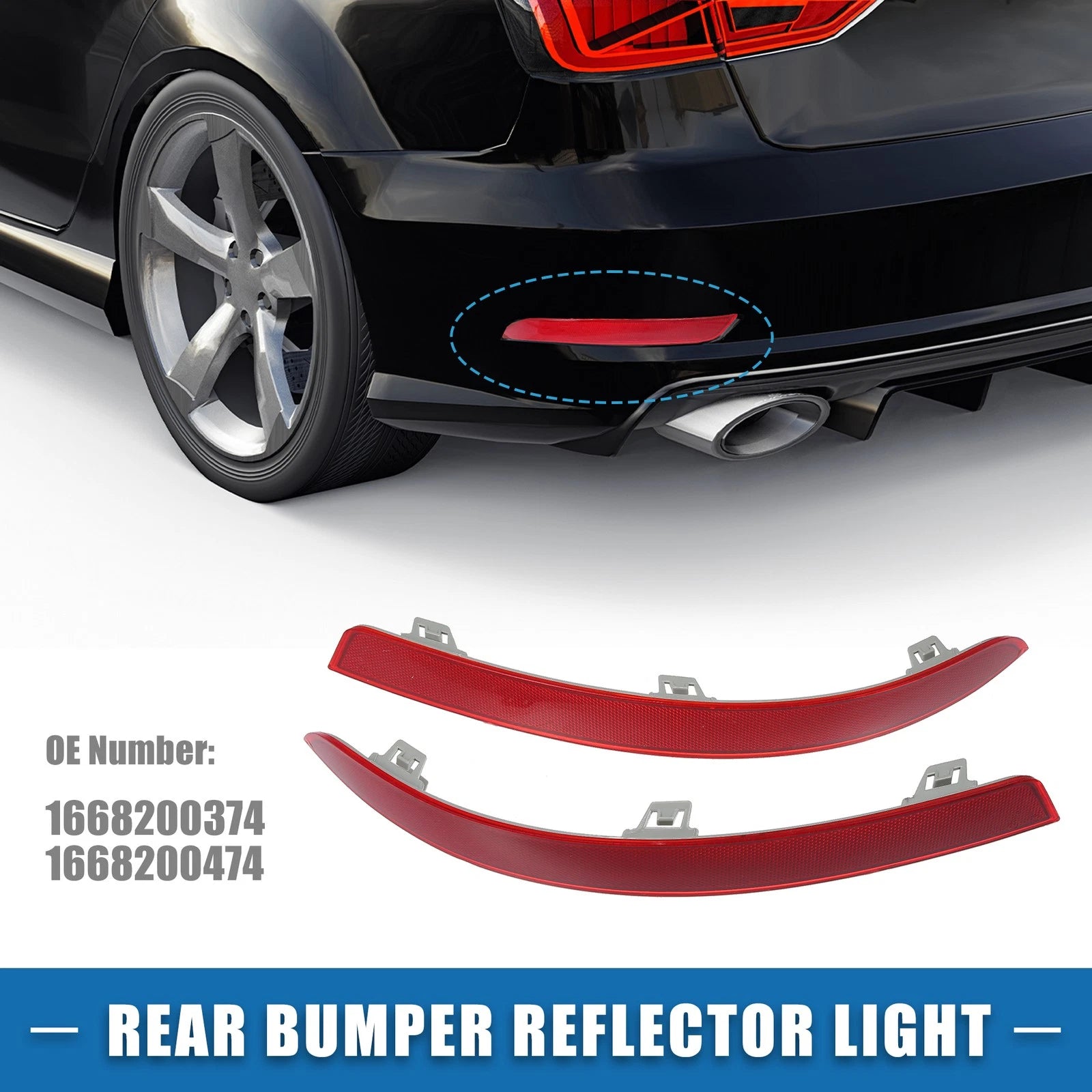 Set of 2 Rear Bumper Reflector Lights for Mercedes Benz (1668200374)