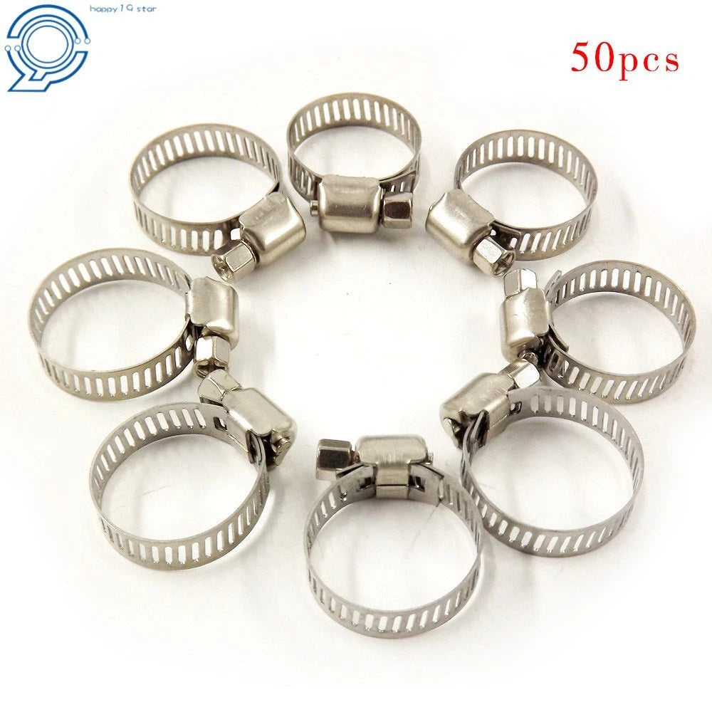 Set of 50 Stainless Steel Hose Clamps for Fuel Line (Adjustable)