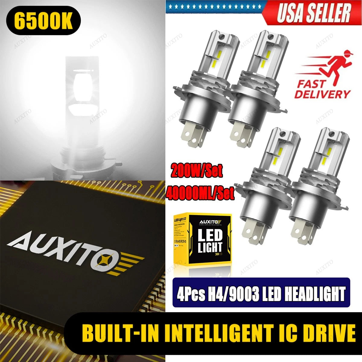AUXITO 2X H4 9003 LED Headlight Kit Bulbs for High Low Beam (10000LM)