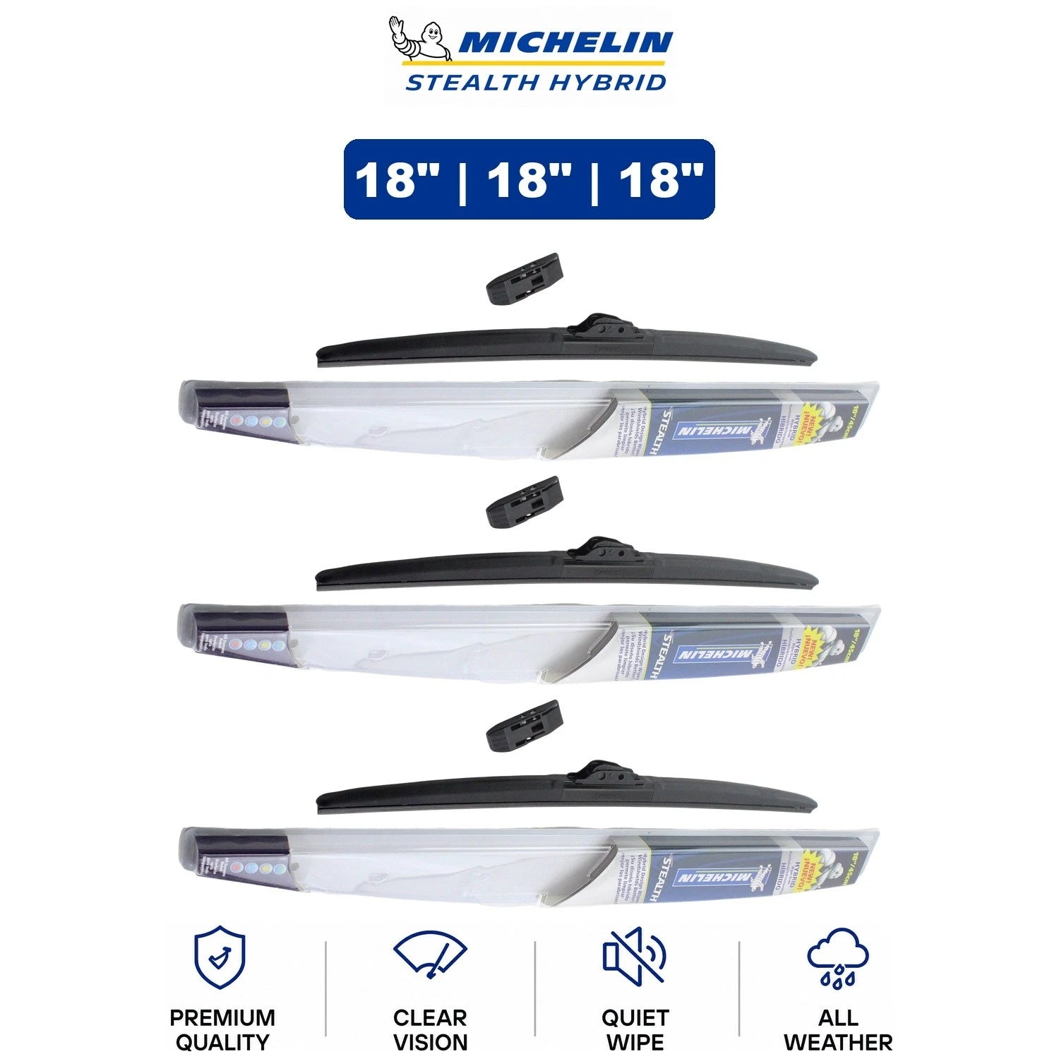 Set of 3 Michelin Stealth Hybrid Wiper Blades for Dodge (1984–1993)