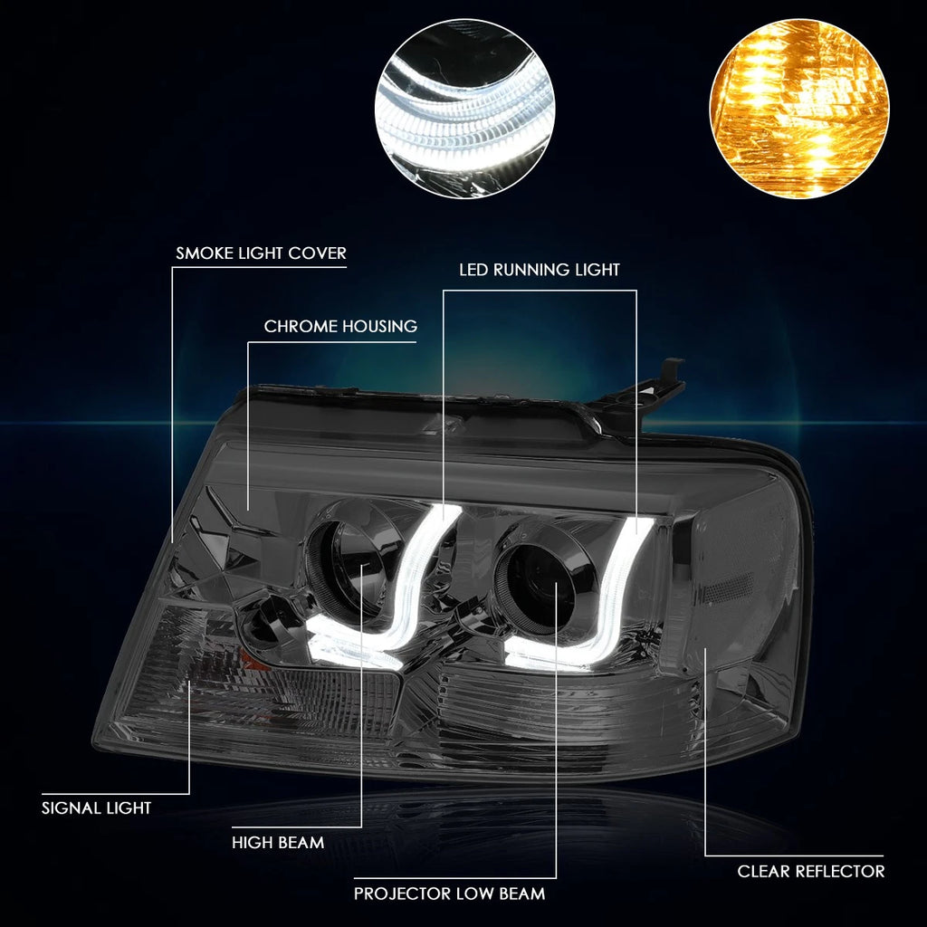 Dual LED DRL Projector Headlight for Ford F150/Mark LT (2004–2008)