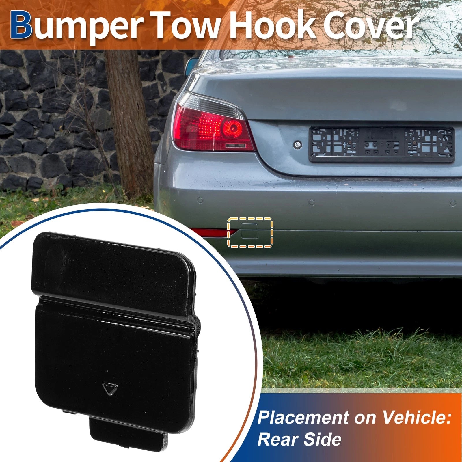 Rear Tow Hook Cover for BMW 525i 530i 545i 550i (2001–2007) No. 51127119151 Black
