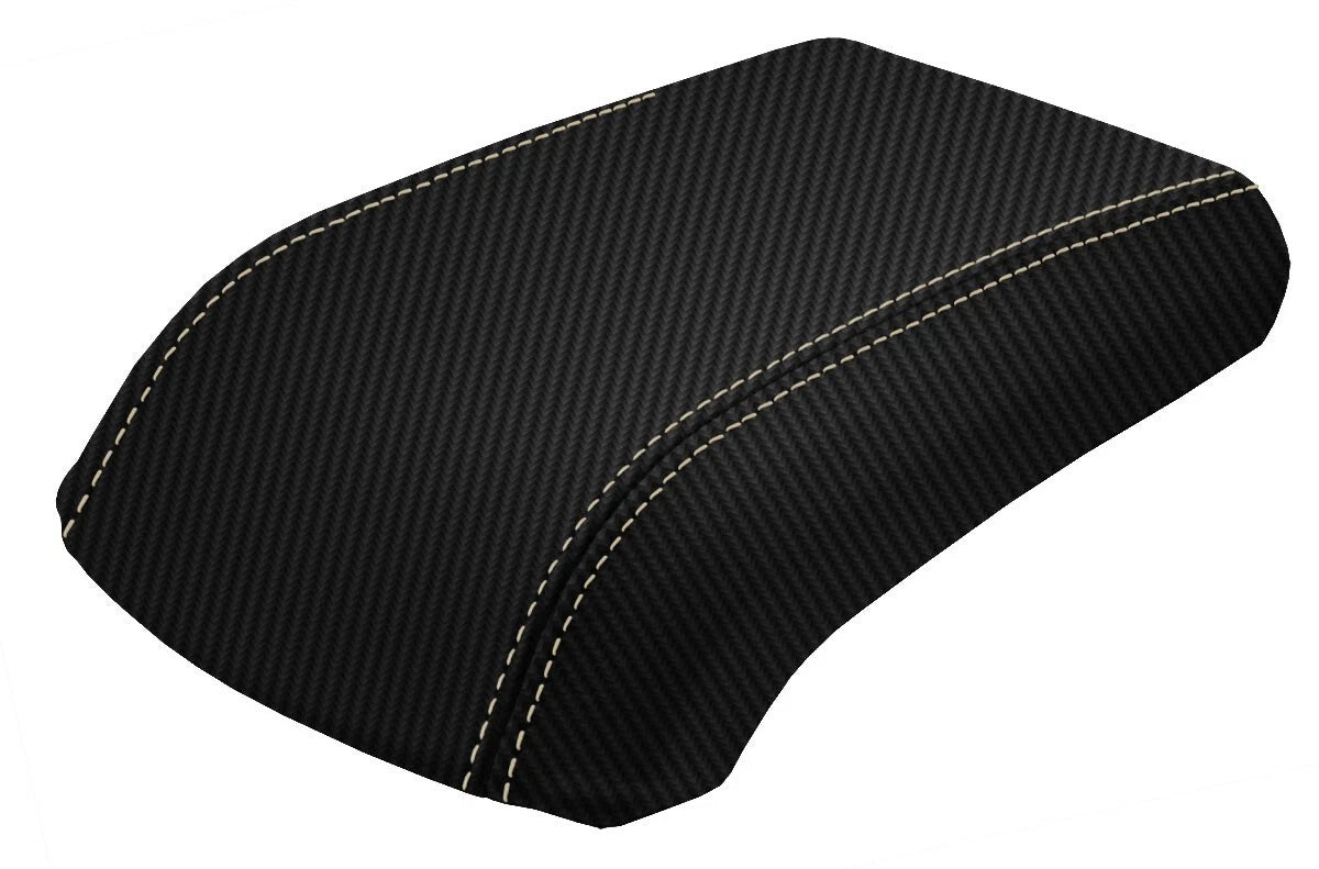 Console Lid Armrest Cover for Ford Escape (2013–2016) Carbon Fiber Beige Stitch