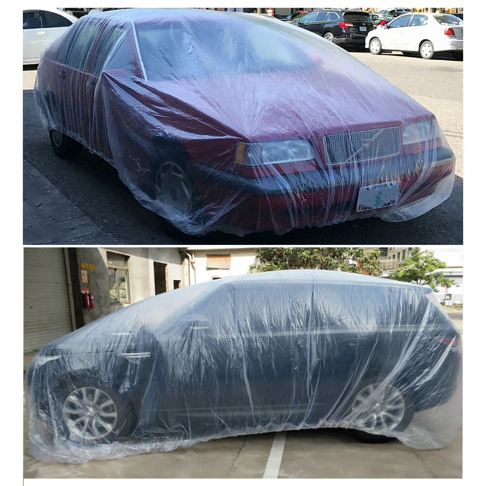 50-Pack Clear Plastic Disposable Car Cover for Universal Fit