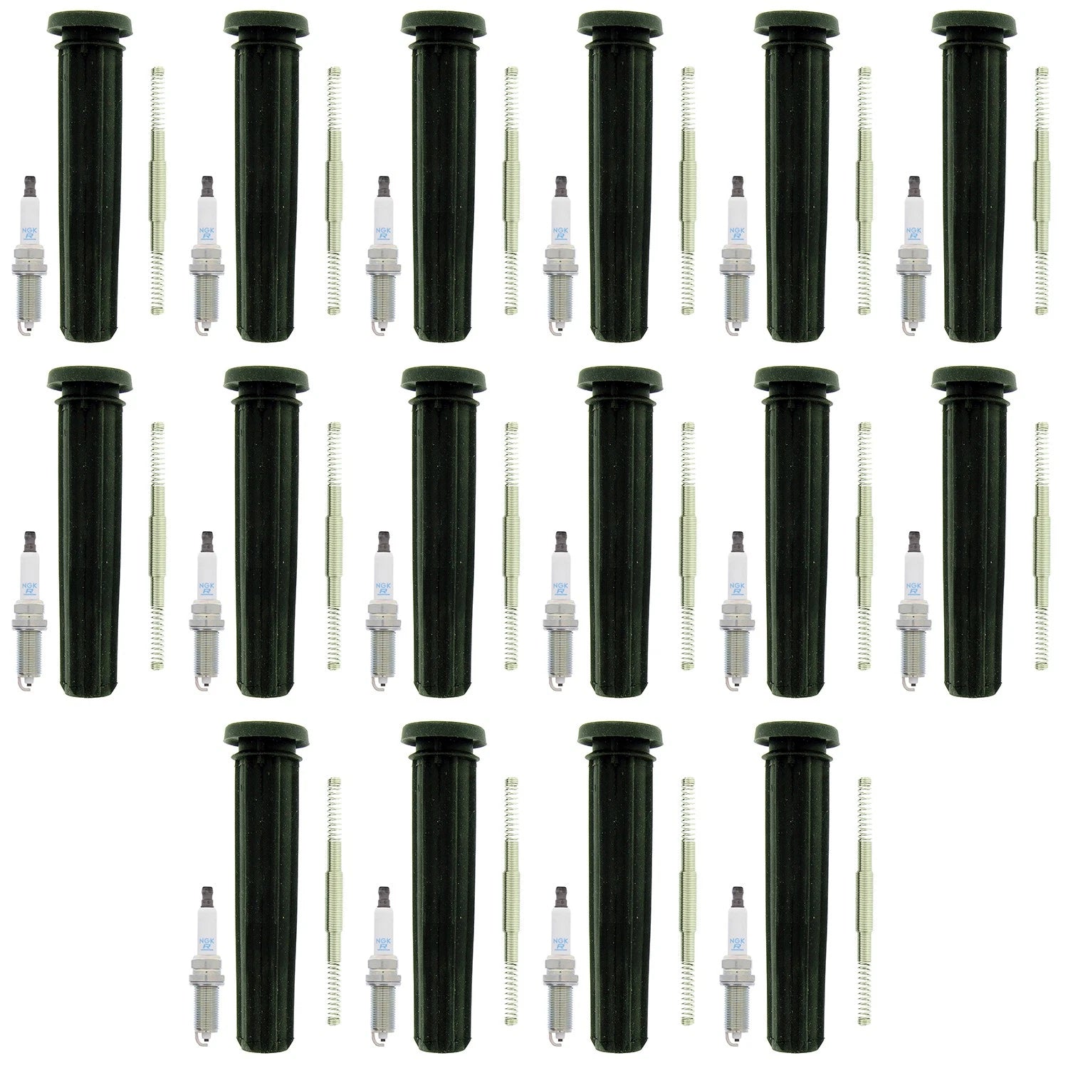 Set of 16 NGK Standard Spark Plugs & Coil Boots for Charger, Grand Cherokee