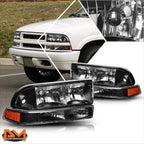 Black Housing Headlight & Amber Corner Lamps for Chevy S10/Blazer (1998–2004)