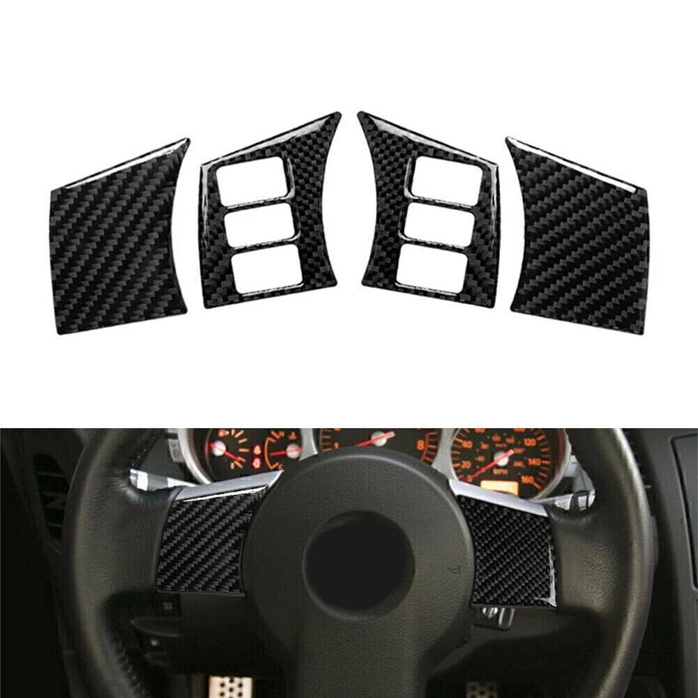 Set of 4 Interior Steering Wheel Panel Covers for Nissan 350Z (2006–2009) Carbon Fiber