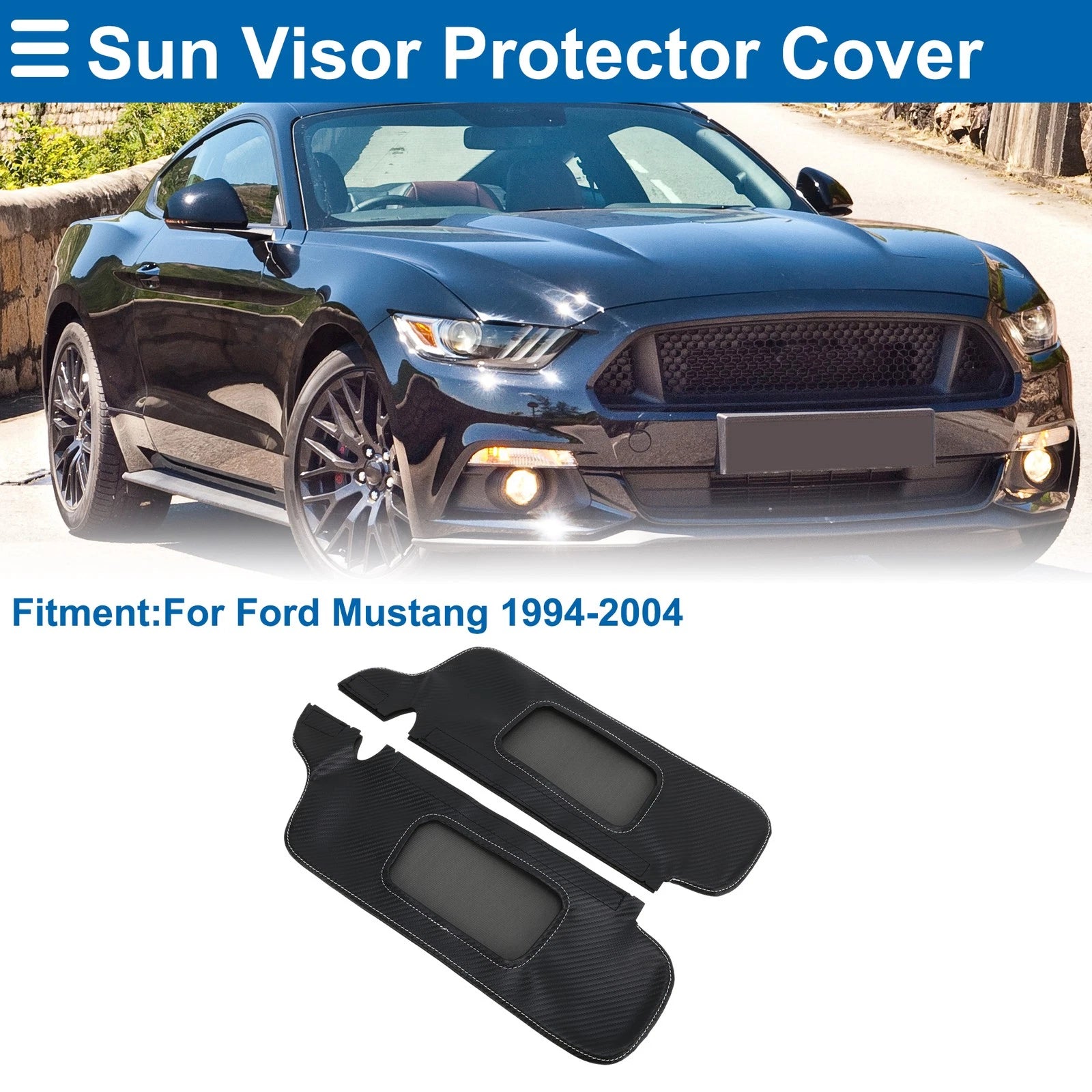 Sun Visor Cover Set for Ford Mustang (Left & Right) Carbon Fiber Black