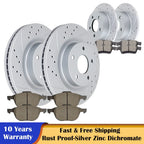 Set of 4 Slotted Brake Rotors & Pads for 2012-2018 Ford Focus