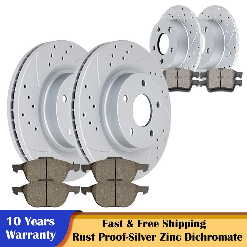 Set of 4 Slotted Brake Rotors & Pads for 2012-2018 Ford Focus