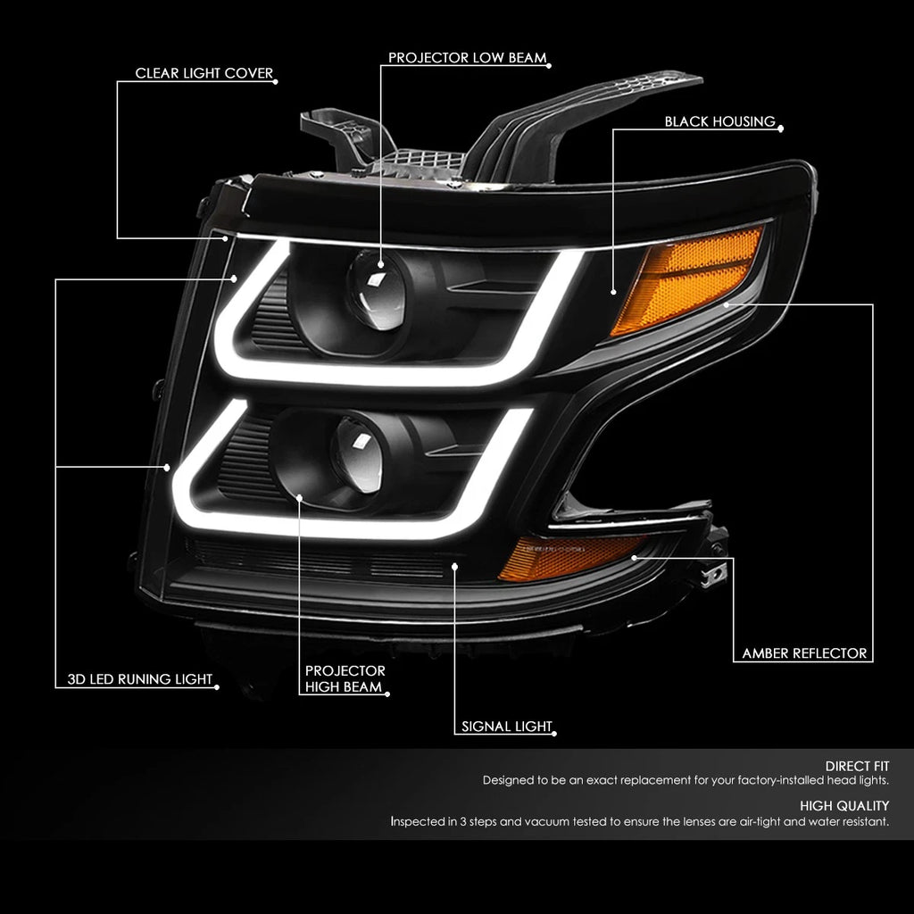 LED Black Amber Corner Projector Headlight for Suburban Tahoe (2015–2020)