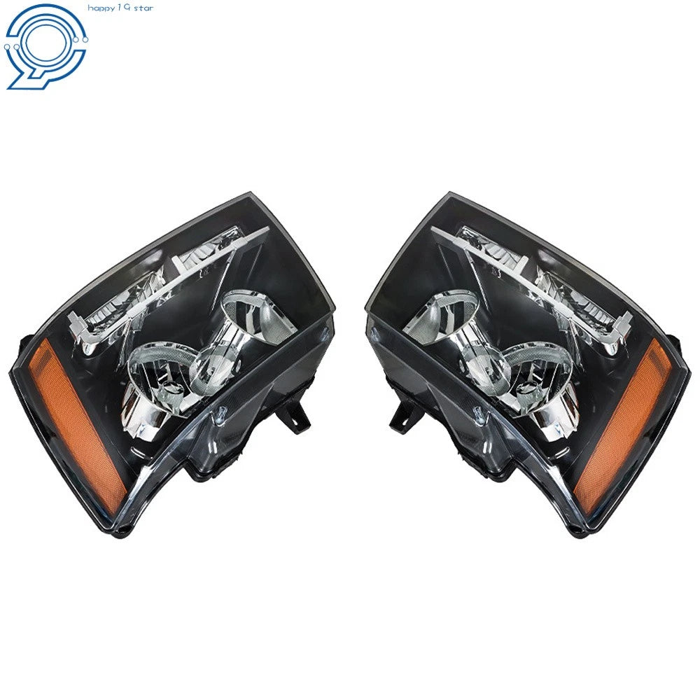 Set of 2 Black Headlights with Amber Corner for Chevy Avalanche/Suburban/Tahoe (2007–2014)