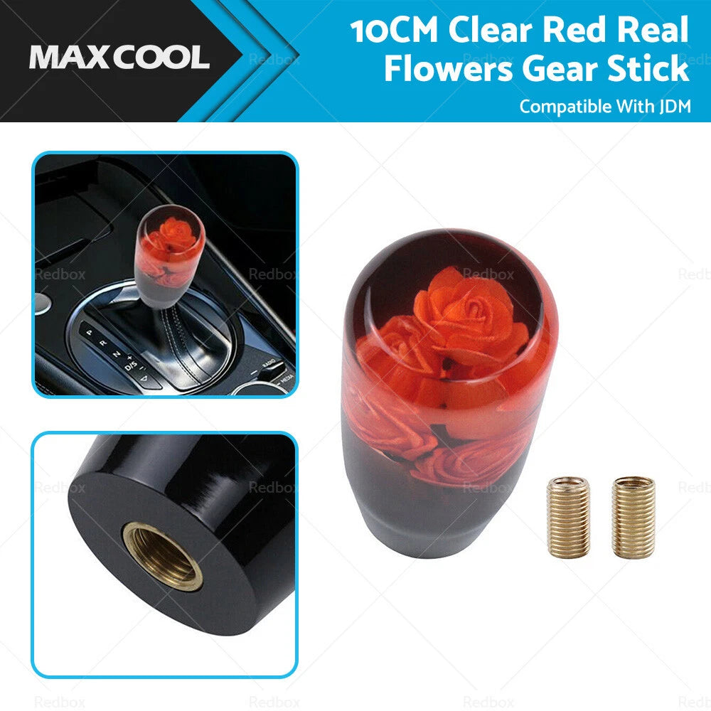 Clear Red Real Flowers Manual Gear Shift Knob for Universal Vehicles (10CM)
