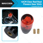 Clear Red Real Flowers Manual Gear Shift Knob for Universal Vehicles (10CM)