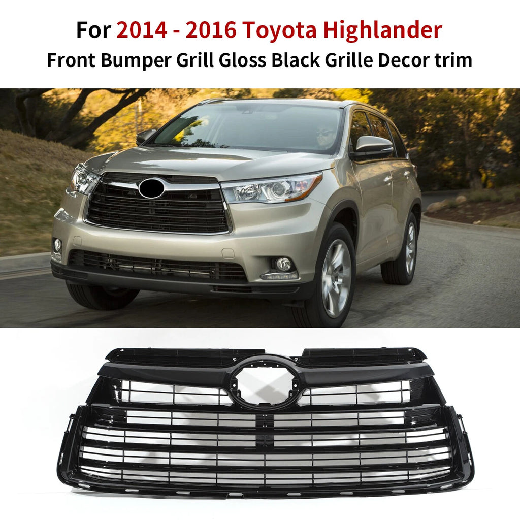 Gloss Black Front Bumper Upper Grille for Toyota Highlander (2014–2016)