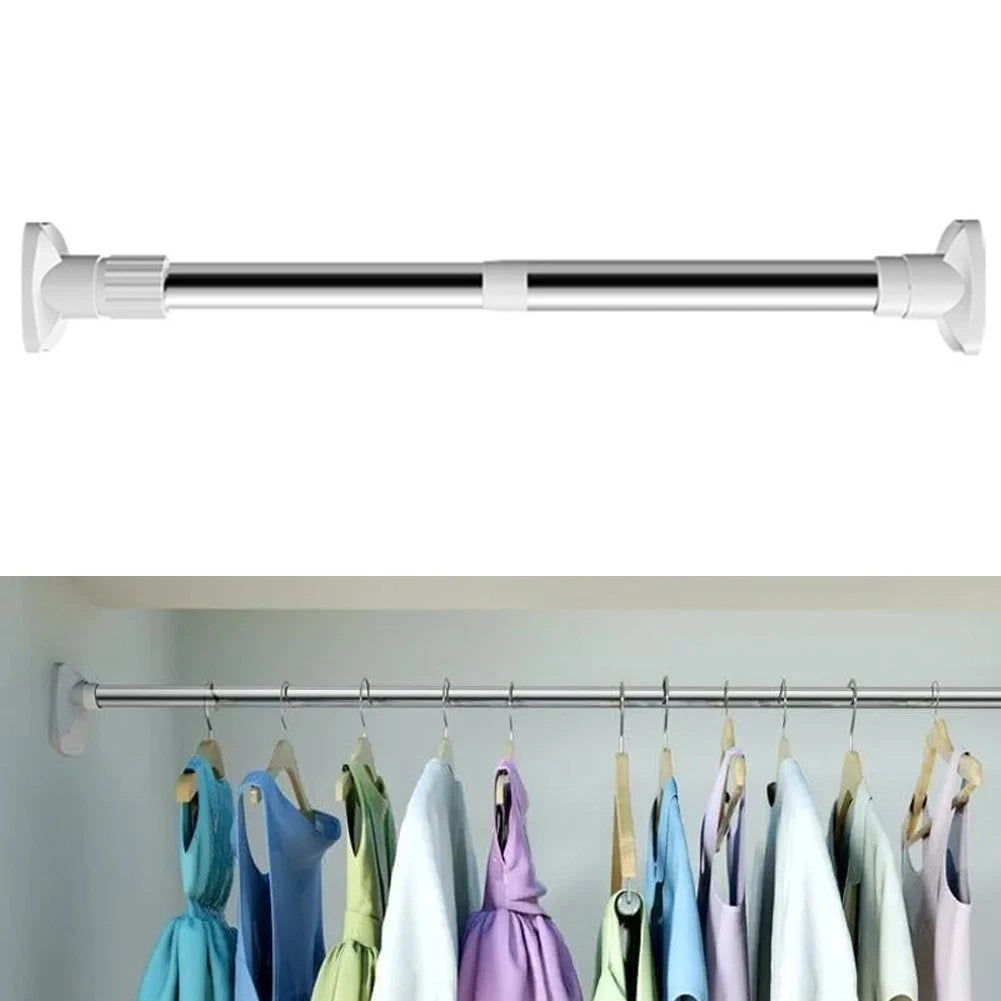 Adjustable Curtain Rod for No Drill Installation (Sleek White & Silver)