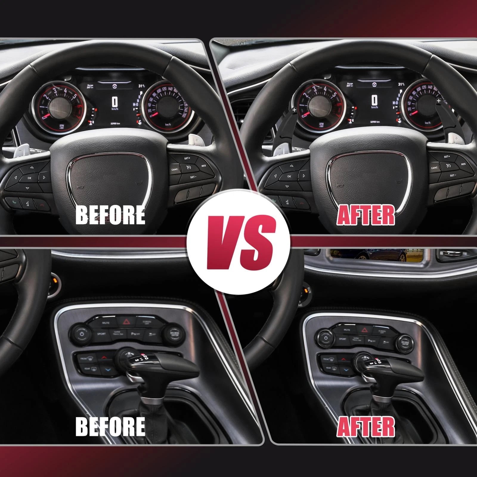 Steering Wheel Shift Paddle Extension Trim Set for Dodge Charger, Jeep 
