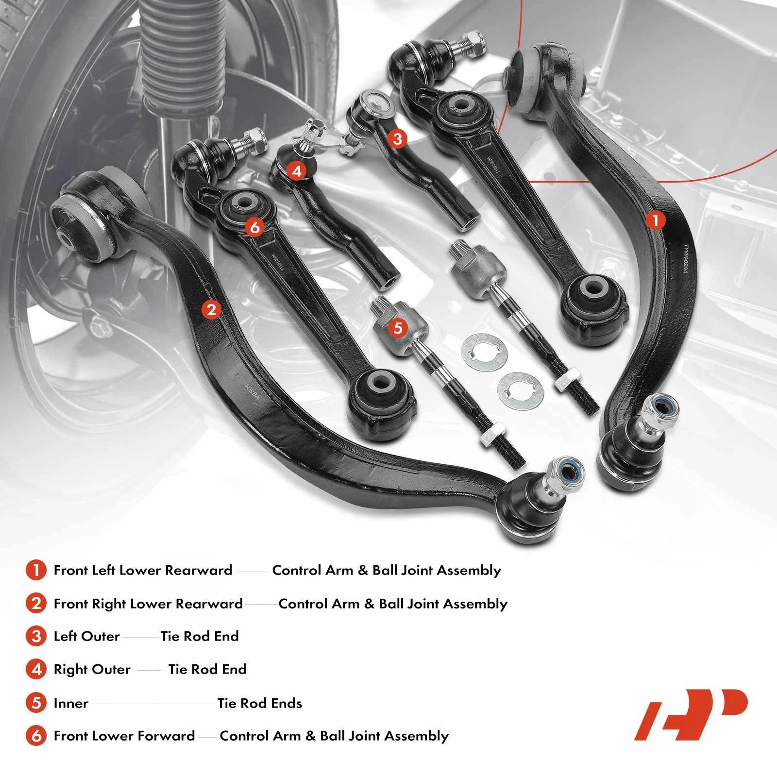 8x Front Control Arm Ball Joint & Tie Rod for Ford Fusion (2007-2012)