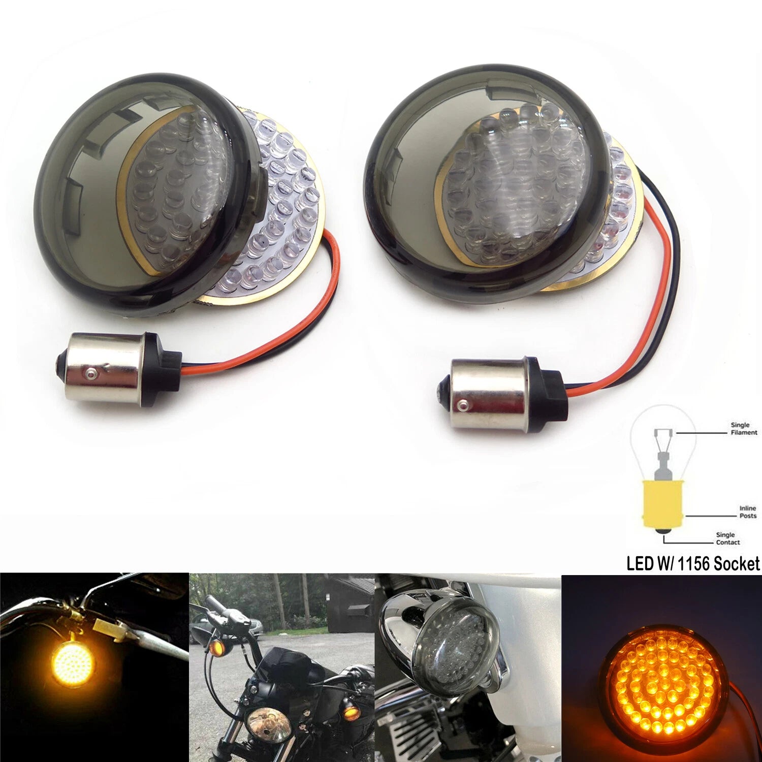 2X 1156 Front LED Turn Signal Light Amber w/ Smoke Cover for Harley Davidson