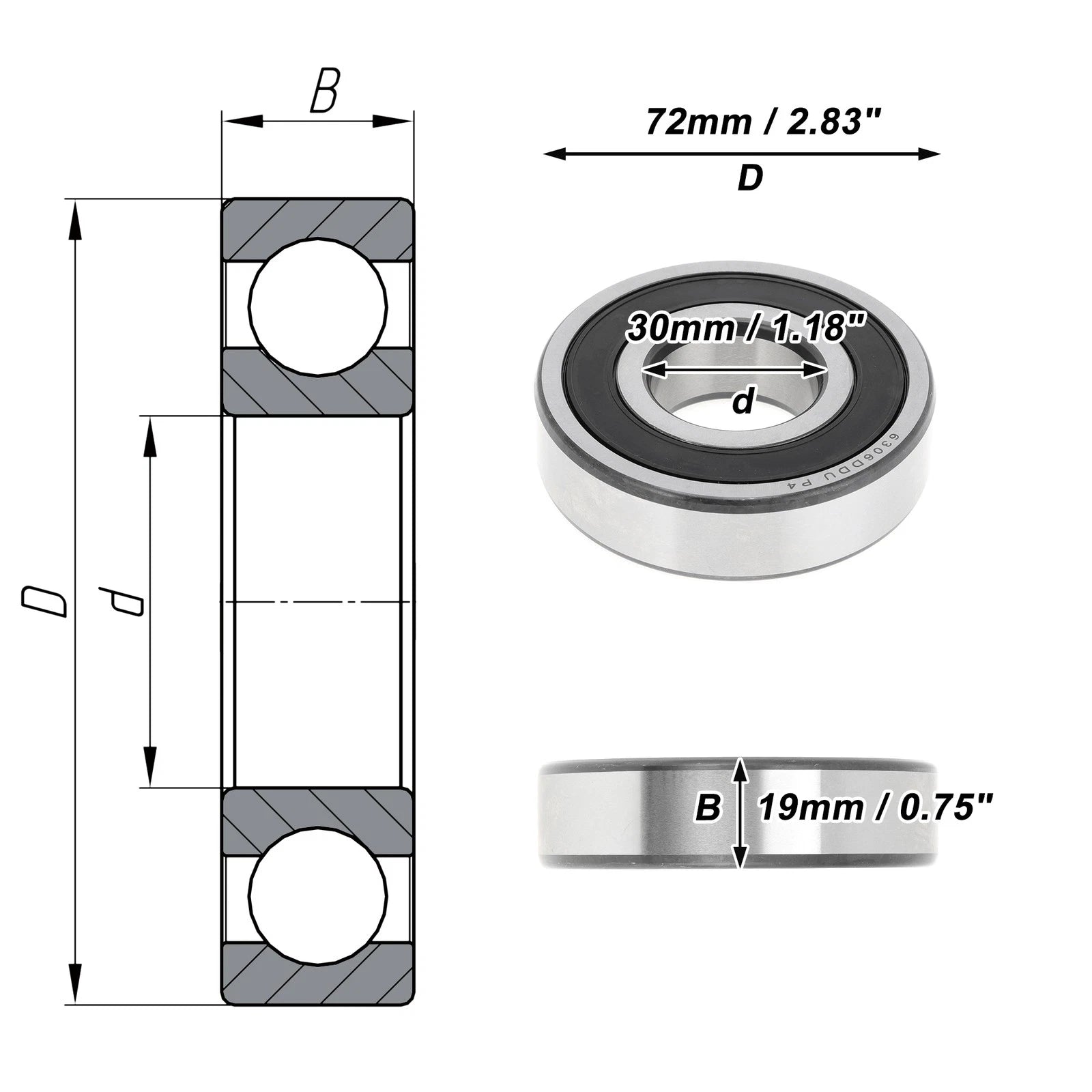 6306DDU Deep Groove Ball Bearing for Scooter Skateboard Wheel (P4)