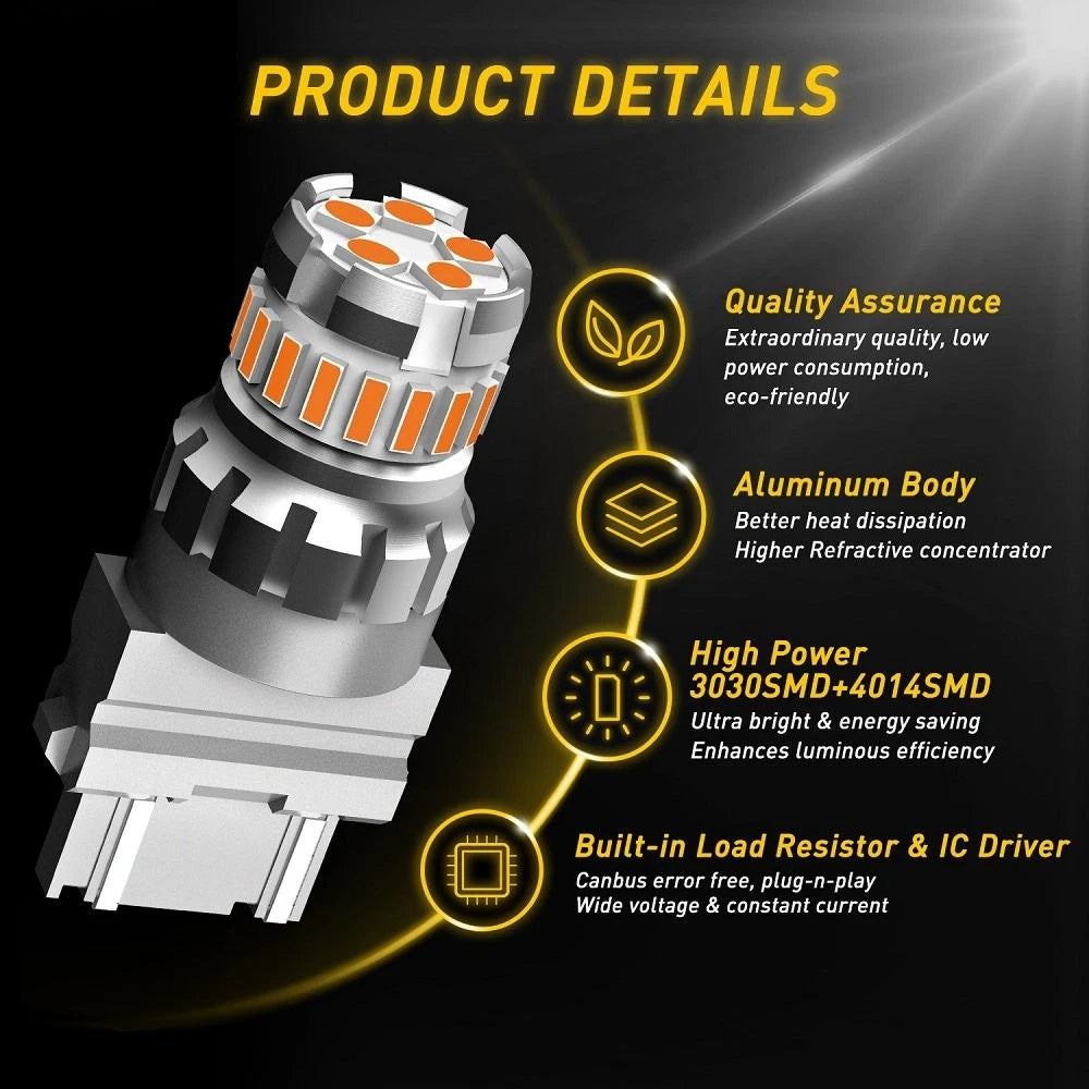 2X CANBUS 3157 LED Amber Turn Signal Bulbs for Toyota 4Runner (2003–2009)