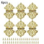 6x Gold Hollow Flower Hinge for Cabinet Furniture (53mm x 28mm)