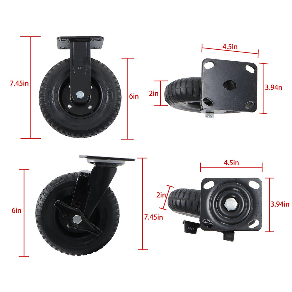 Set of 4 Heavy Duty 8-Inch Casters with Side Brakes 360° Swivel