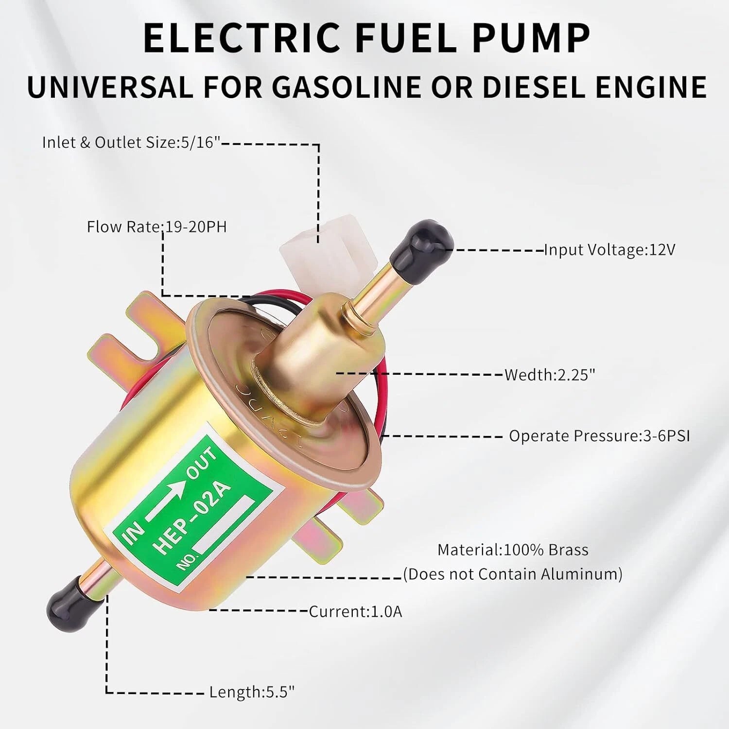 2X 12V Inline Low Pressure Electric Fuel Pump HEP-02A Universal